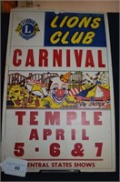 VINTAGE LIONS CLUB CIRCUS POSTER ON CARDBOARD