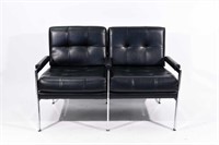 MID-CENTURY PATRICIAN BLACK LEATHER CHAIR