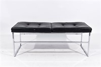 MID-CENTURY PATRICIAN BLACK LEATHER BENCH