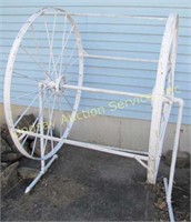 Homade implement steel wheel flower pot hanger