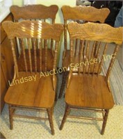 4 pressed back oak spindle chairs