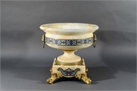 FRENCH CHAMPLEVE BRONZE & MARBLE TAZZA