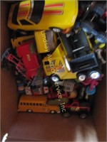 Box of toys: cars, trucks, & other (see pics)