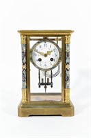 FRENCH CHAMPLEVE ENAMEL AND BRASS MANTEL CLOCK