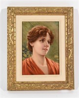 K.P.M. PLAQUE OF A  YOUNG LADY IN A RED DRESS