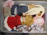 Group of Dolls in Lidded Tote Box