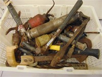 Group of Tools- Hammers, Oil Cans, Pipe Wrench &