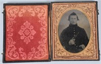 CIVIL WAR 1/4 TINTYPE SOLDIER with COLT