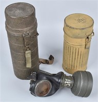 2-GERMAN GAS MASK CANNISTERS & MASK