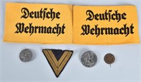 WW2 NAZI GERMAN LOT ARM BANDS, TINNIES & MORE