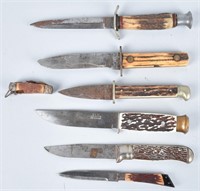 7-VINTAGE KNIVES, most with STAG HANDLES