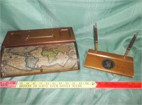 2pc Vintage Wood Desk / Pen Sets