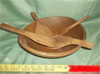 Hand Made Vintage Wood Bowl / Utensils