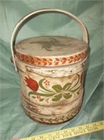 Tole Painted Wood Sewing Caddy / Bucket