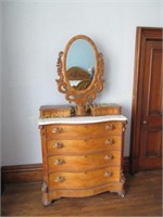 Marble top chest of drawers and mirror