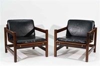 PAIR OF ROSEWOOD & LEATHER CHAIRS