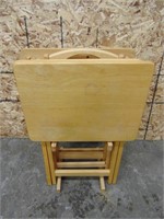 Set of (4) Wooden TV Trays on Stand