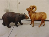 (2) Plastic Large Animal Statue- Bear & Big Horn
