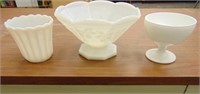 (3) Milk Glass Compote, Candy Dish & Vase