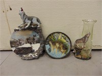 (3) Wolf- Candle Holder, Plaque & Collector Plate