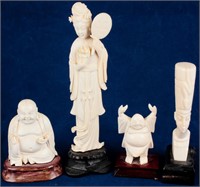 4 Vintage Hand Carved Chinese Asian Ivory Figures