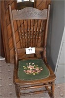 Oak Rocking chair with needlepoint seat, 37" tall