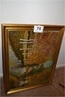 Vintage framed oil painting, Autumn, artist Yus,