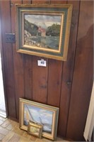 Three signed and framed old paintings: Castle on