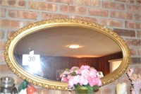 Oval wall mirror with gold frame, 35" x 19" - 2