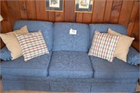 Flexsteel 3 cushion couch, cadet blue leaf damask