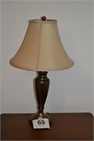 Trio of bronze finish table lamps with fabric