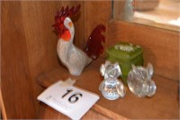 Blown glass rooster - owl - rabbit - satin glass