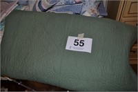 Solid green quilted comforter, reproduction, 108"
