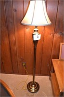 Brass finish floor lamp with fabric shade, 60"
