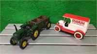 Marsh Truck Bank & Ceramic Tractor w/Wagon