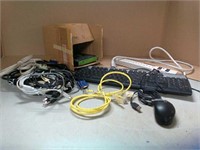 Computer monitor, keyboard, mouse, power strip,