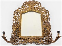 Antique Art Nouveau Rococo Brass Hat Rack & Mirror