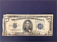 1934"D" 5 DOLLAR BILL- SILVER CERT- WASHINGTON DC