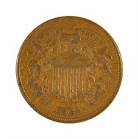 Scarce 1867 Double Die Two Cent Piece.