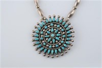 Sterling Silver & Turquoise Pin/Pendant Necklace