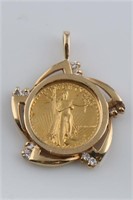 Walking Liberty 5 Dollar .999 Gold Coin Pendant
