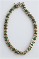 Ladies 14k Yellow Gold Emerald & Diamond Bracelet