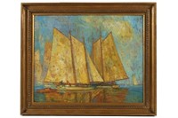 Roy C. Gamble (1887-1972), Sailboat Oil Painting