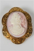 Angel Skin Coral High Relief Cameo Pendant Brooch