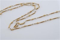 Ladies 18k Yellow Gold & Pearl Link Necklace