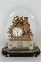French Pastoral Figurative Clock with Dome