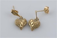 14k Yellow Gold Heart Dangle Earrings
