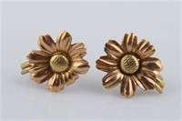 Pair of 14k Rose & Yellow Gold Daisy Earrings