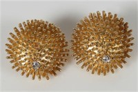 Pair of Sea Urchin Dome 14k Gold Earrings