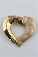 14k Yellow Gold & Diamond Heart Brooch
